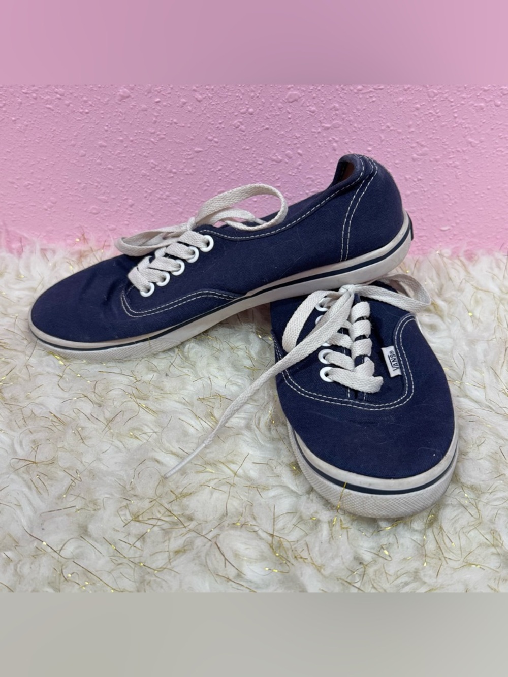 Navy Vans Canvas Low-Top Sneakers with White Laces